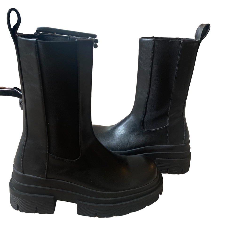 Zara Black Leather Lug Sole Boots Size 8 NEW